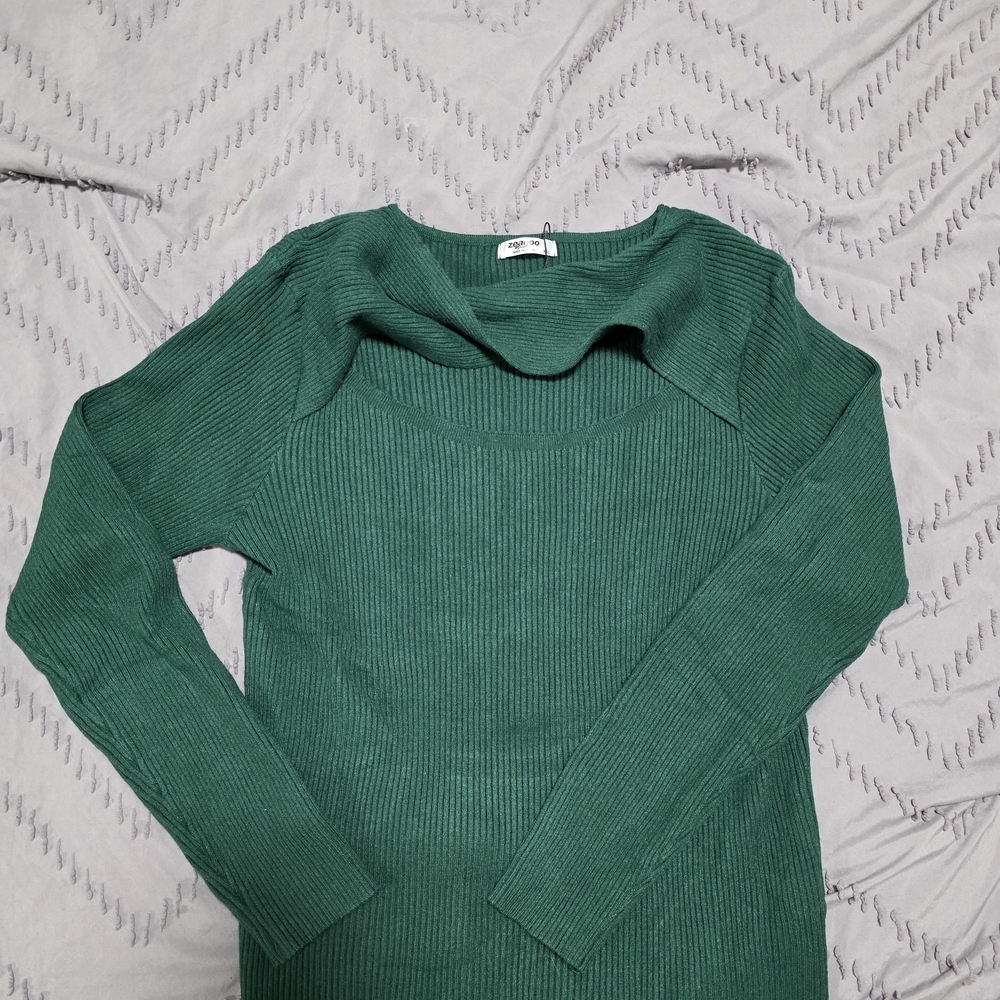 Zeagoo Forest Green Cowl Neck Sweater